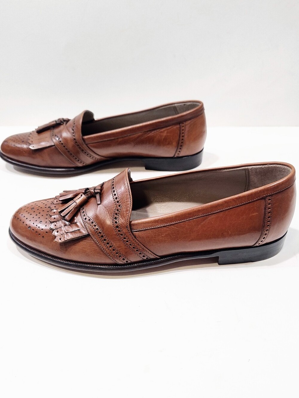 Bally Romolo Wingtip Tassel Loafers Men 10.5 D Tan Brown Leather Italy Shoes - Picture 4 of 11